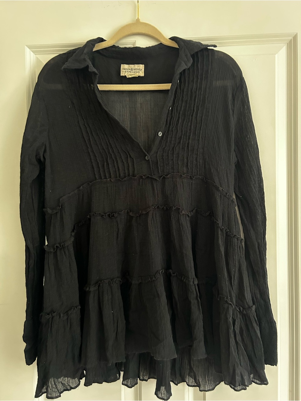 Denim & Supply Ralph Lauren Black Tiered Pintuck Button-Up Tunic - Picture 2 of 5